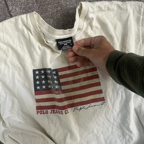 Men's Vintage Y2K Polo Ralph Lauren Jeans Co Flag Logo White T Shirt Tee Sz XL - Picture 2 of 3